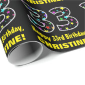 Papier Cadeau Joyeux 33e anniversaire, Fun Colorful Stars Motif (Coin rond)