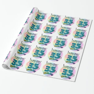 Papier Cadeau Joyeux 35e anniversaire (blauw)