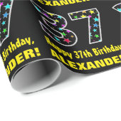Papier Cadeau Joyeux 37e anniversaire, Fun Colorful Stars Motif (Coin rond)