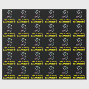 Papier Cadeau Joyeux 3e anniversaire, Fun Colorful Stars Motif 3