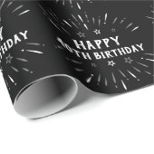 Papier Cadeau Joyeux 40e anniversaire feux d'artifice noir blanc (Coin rond)