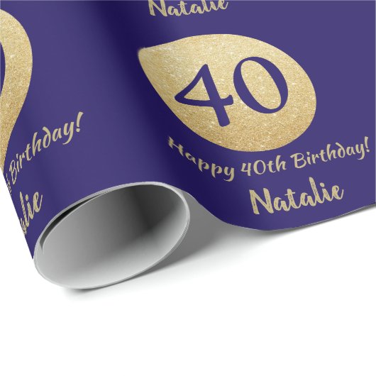 Papier Cadeau Joyeux 40e anniversaire Marine Parties scintillant (Coin rond)