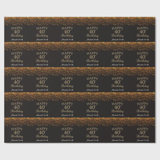 Papier Cadeau Joyeux 40e anniversaire Parties scintillant Noire  (Plat)