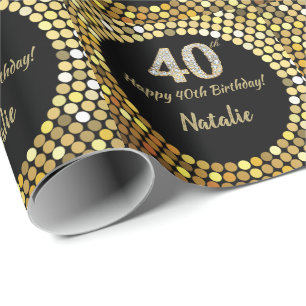 Papier Cadeau Joyeux 40e anniversaire Parties scintillant Noire 