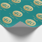 Papier Cadeau Joyeux 40e anniversaire Turquoise et Parties scint (Coin)