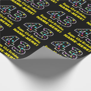 Papier Cadeau Joyeux 43e anniversaire, Fun Colorful Stars Motif 