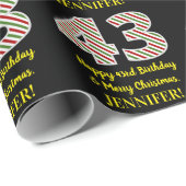 Papier Cadeau Joyeux 43e anniversaire & Joyeux Noël, Nom personn (Coin rond)
