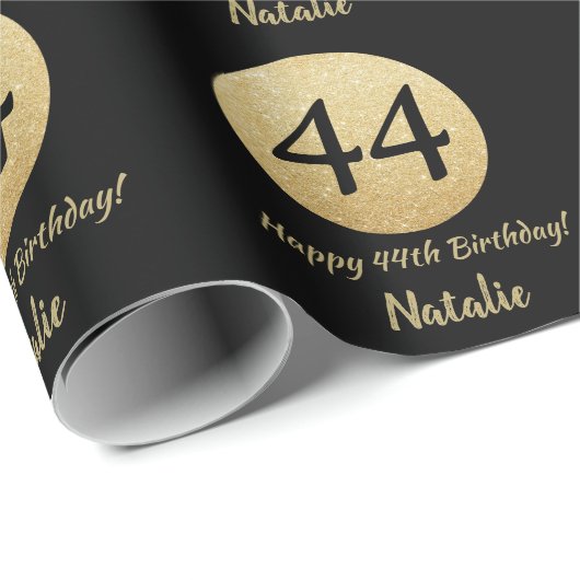 Papier Cadeau Joyeux 44e anniversaire Parties scintillant Noir e (Coin rond)