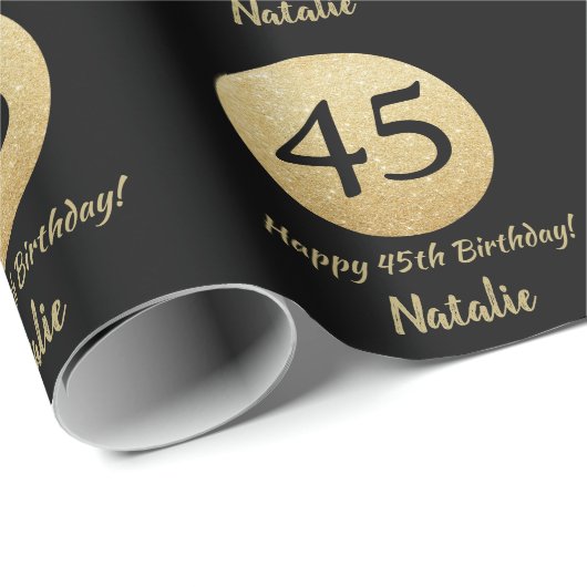 Papier Cadeau Joyeux 45e anniversaire Parties scintillant Noir e (Coin rond)