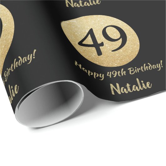 Papier Cadeau Joyeux 49e anniversaire Parties scintillant Noir e (Coin rond)