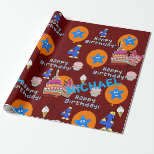 Papier Cadeau Joyeux 4 Anniversaire Ballons papier d'enveloppeme