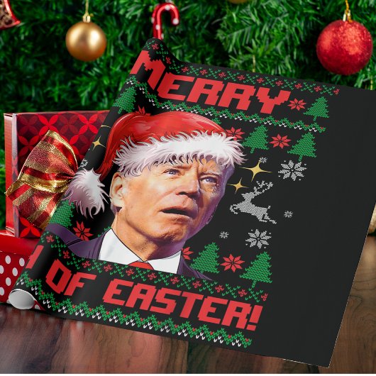 Papier Cadeau Joyeux 4 de Pâques drôle Joe Biden Noël