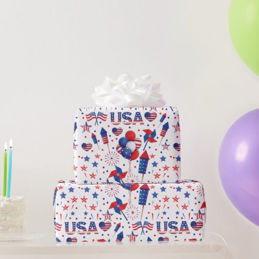 Papier Cadeau Joyeux 4 juillet Red Blue Cute Party (Cadeaux de fête)