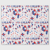 Papier Cadeau Joyeux 4 juillet Red Blue Cute Party (Plat)