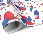 Papier Cadeau Joyeux 4 juillet Red Blue Cute Party (Coin rond)