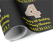 Papier Cadeau Joyeux 4e anniversaire & Joyeux Noël, Nom personna (Coin rond)