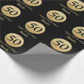 Papier Cadeau Joyeux 50e anniversaire Black and Gold Parties sci (Coin)