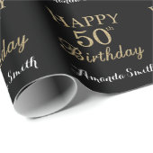 Papier Cadeau Joyeux 50e anniversaire Gold Parties scintillant W (Coin rond)