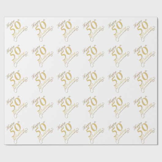 Papier Cadeau "Joyeux 50e anniversaire" Matte White (Plat)