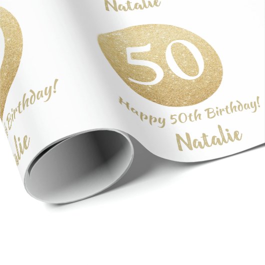 Papier Cadeau Joyeux 50e anniversaire Parties scintillant or et (Coin rond)