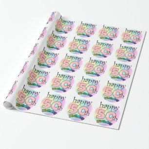 Papier Cadeau Joyeux 50e anniversaire (roze)