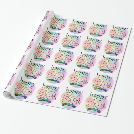 Papier Cadeau Joyeux 50e anniversaire (roze) (Déroulé)