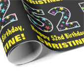 Papier Cadeau Joyeux 52e anniversaire, Fun Colorful Stars Motif  (Coin rond)