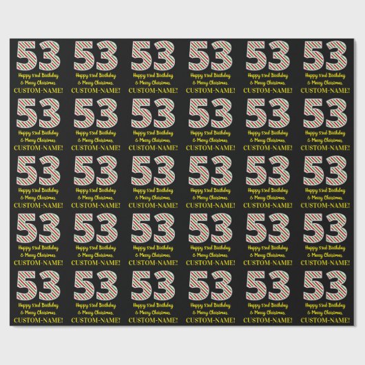 Papier Cadeau Joyeux 53e anniversaire & Joyeux Noël, Nom personn (Plat)