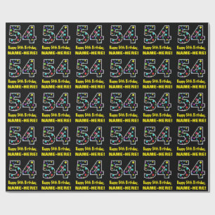 Papier Cadeau Joyeux 54e Anniversaire, motif d'étoiles colorées