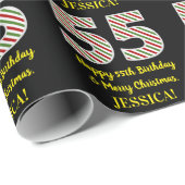 Papier Cadeau Joyeux 55e anniversaire & Joyeux Noël, Nom personn (Coin rond)
