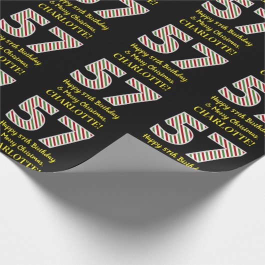 Papier Cadeau Joyeux 57e anniversaire & Joyeux Noël, Nom personn (Coin)