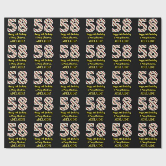 Papier Cadeau Joyeux 58e anniversaire & Joyeux Noël, Nom personn (Plat)