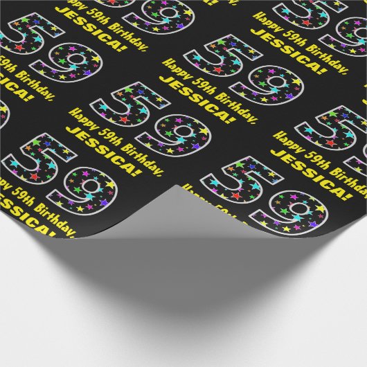 Papier Cadeau Joyeux 59e anniversaire, Fun Colorful Stars Motif  (Coin)