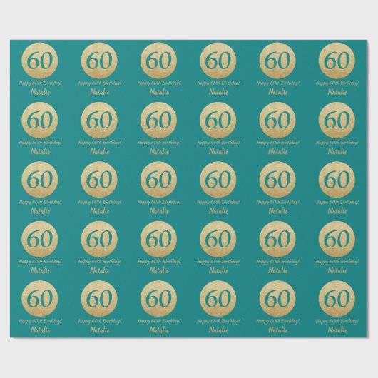 Papier Cadeau Joyeux 60e anniversaire Turquoise et Parties scint (Plat)