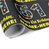 Papier Cadeau Joyeux 61e anniversaire, Fun Colorful Stars Motif (Coin rond)