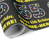 Papier Cadeau Joyeux 65e anniversaire, Fun Colorful Stars Motif  (Coin rond)