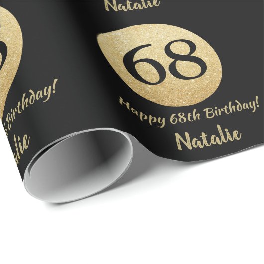 Papier Cadeau Joyeux 68e anniversaire Parties scintillant Noir e (Coin rond)