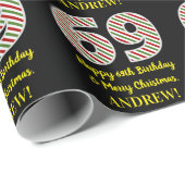 Papier Cadeau Joyeux 69e anniversaire & Joyeux Noël, Nom personn (Coin rond)