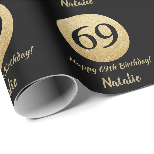 Papier Cadeau Joyeux 69e anniversaire Parties scintillant Noir e (Coin rond)