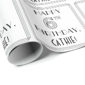 Papier Cadeau JOYEUX 6E ANNIVERSAIRE ; Style Art Déco ; Nom pers (Coin rond)