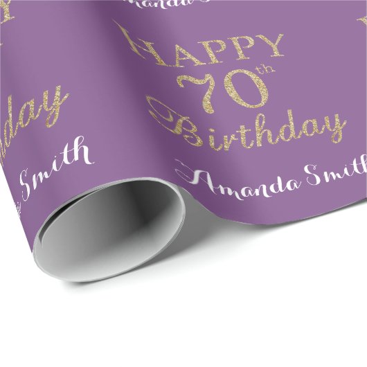 Papier Cadeau Joyeux 70e anniversaire Parties scintillant or et  (Coin rond)