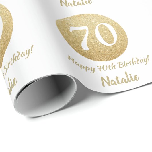 Papier Cadeau Joyeux 70e anniversaire Parties scintillant or et (Coin rond)