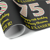 Papier Cadeau Joyeux 75e anniversaire & Joyeux Noël, Nom personn (Coin rond)