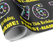 Papier Cadeau Joyeux 76e anniversaire, Fun Colorful Stars Motif (Coin rond)