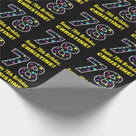 Papier Cadeau Joyeux 78e anniversaire, Fun Colorful Stars Motif (Coin)