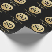 Papier Cadeau Joyeux 80e anniversaire Black and Gold Parties sci (Coin)