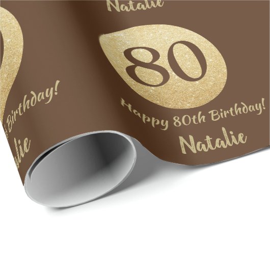 Papier Cadeau Joyeux 80e anniversaire Brown et Parties scintilla (Coin rond)