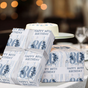 Papier Cadeau Joyeux 80e Anniversaire Fleur Numéro 80