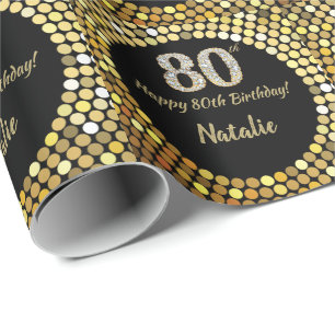Papier Cadeau Joyeux 80e anniversaire Parties scintillant Noire 