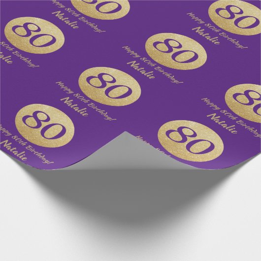 Papier Cadeau Joyeux 80e anniversaire Purple and Gold Parties sc (Coin)